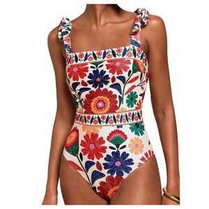 NWT Floerns Womens Floral One Shoulder Toe Strap Tummy Control One Piece Swim Sm
